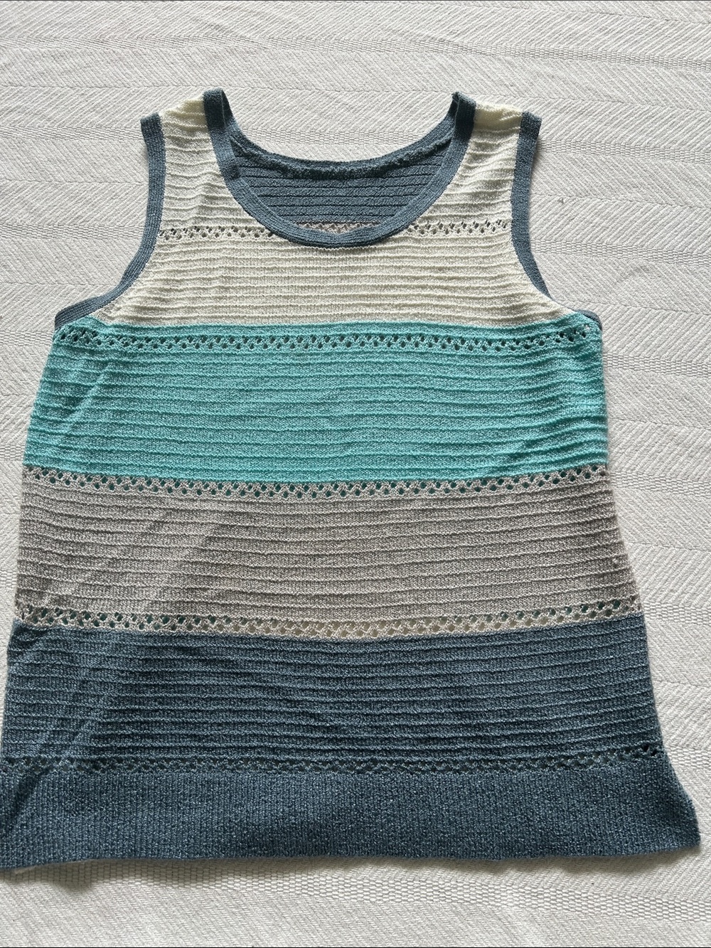 Striped Knit Tank Top in Aqua, Gray & Cream
